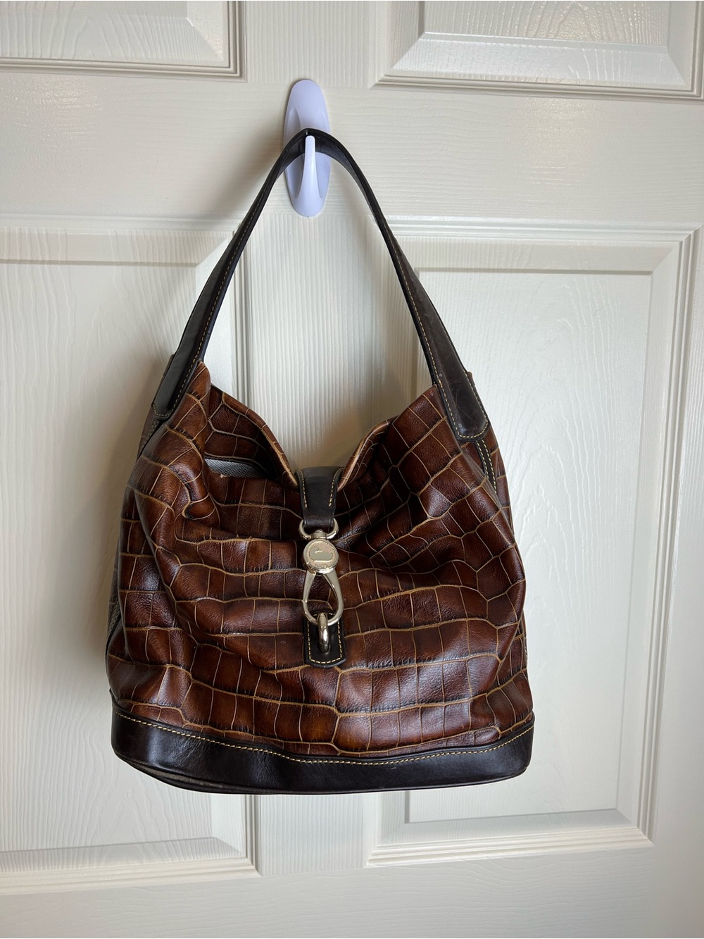Dooney Bourke Brown Croc-Embossed Leather Hobo Bag